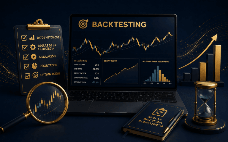 Ilustración sobre backtesting y evaluación de estrategias