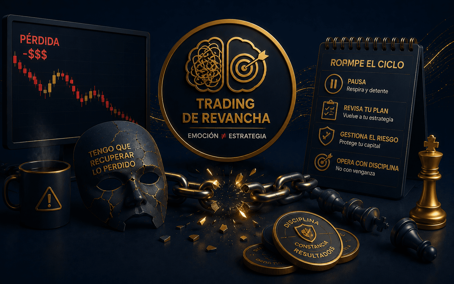 Ilustración sobre trading de revancha y disciplina