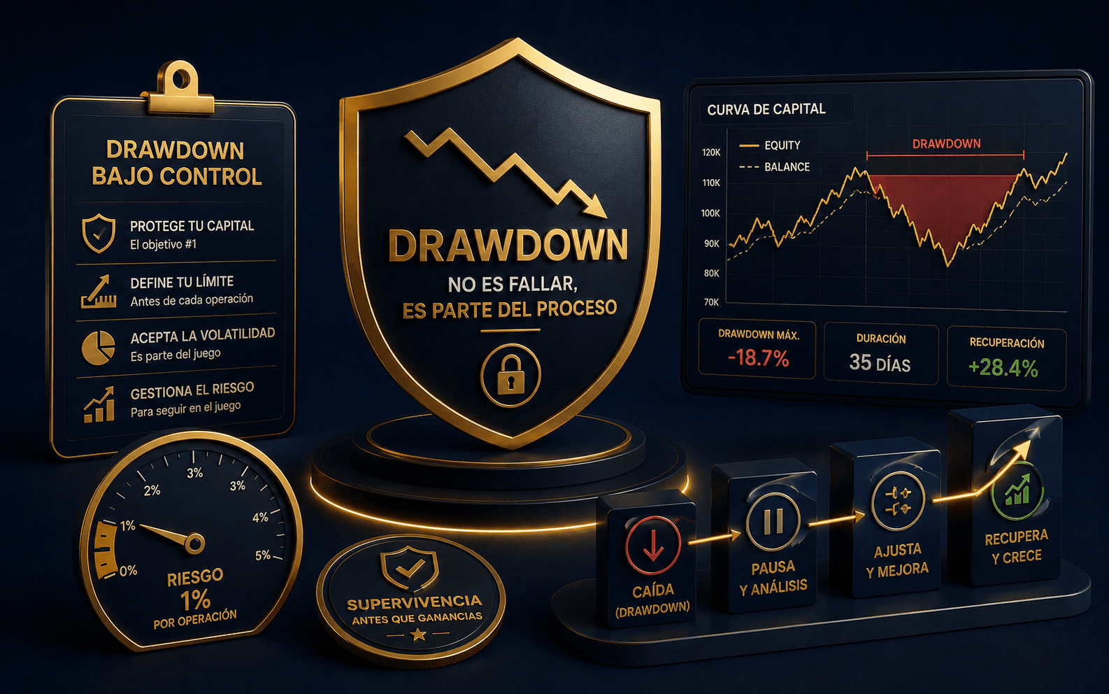 Ilustración sobre drawdown y gestión de riesgo